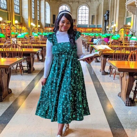 Hill House Home emerald green botanical vine print Ellie nap midi dress - Picture 2 of 9